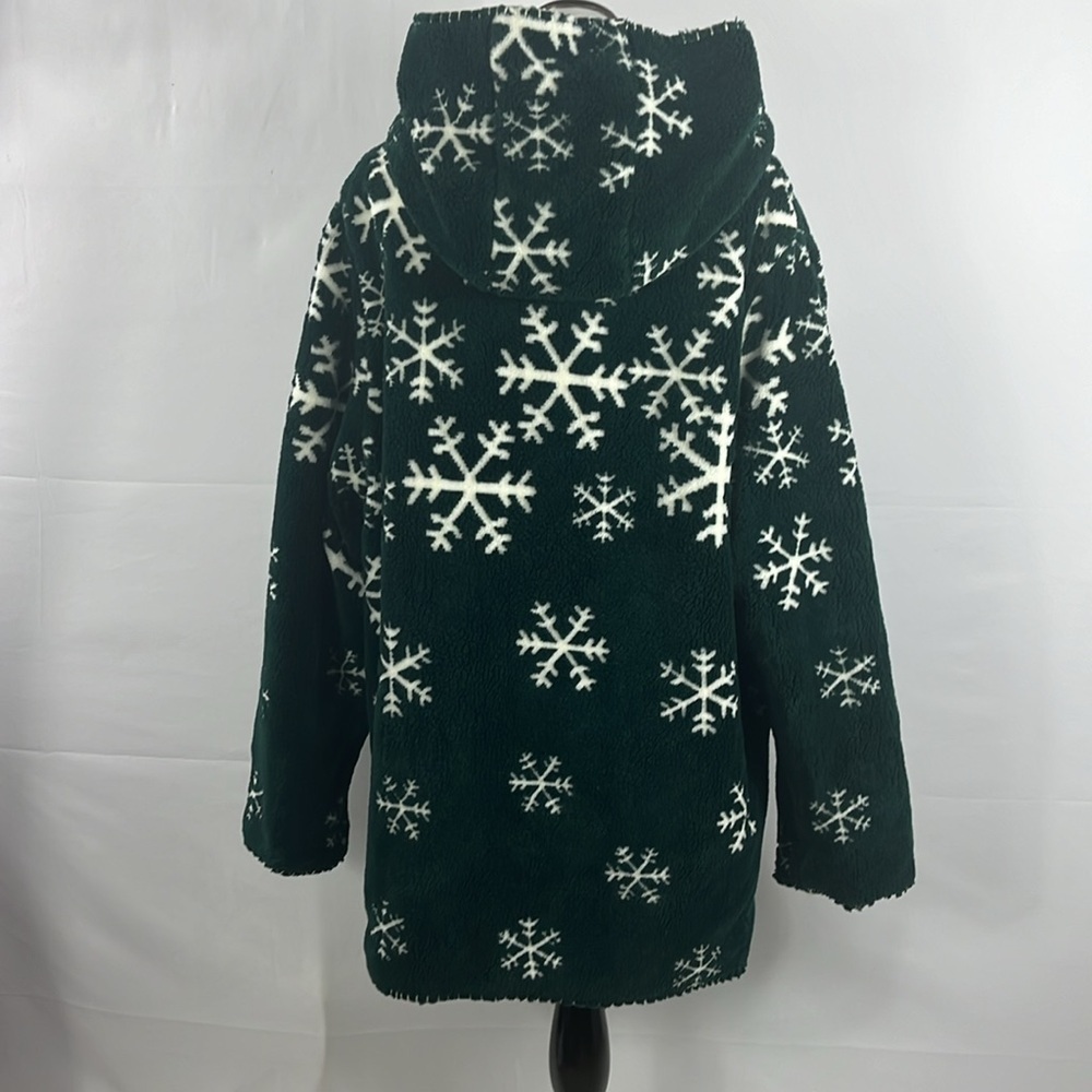 Vintage Nordic Lights Snowflake Green/White Fleece Hooded Reversible Jacket XXL - Picture 6 of 15
